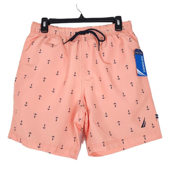 Nautica Men's Anchor Print 7" Swim Trunks Guava Punch Orange Small NWT - Picture 1 of 8